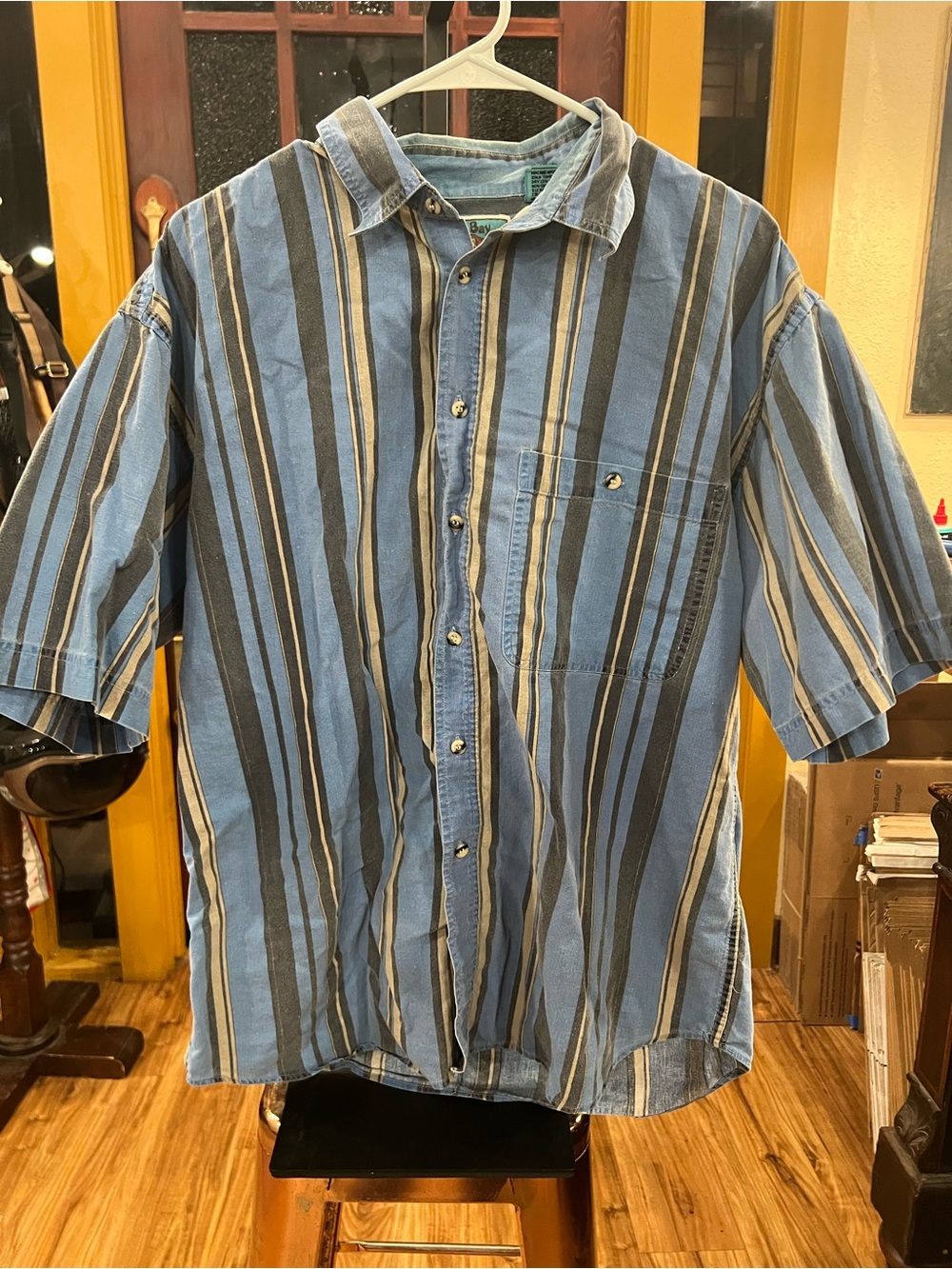 Men's Bimini Bay Outfitters  Blue Vertical Stripe Short-Sleeve Button-Down Shirt